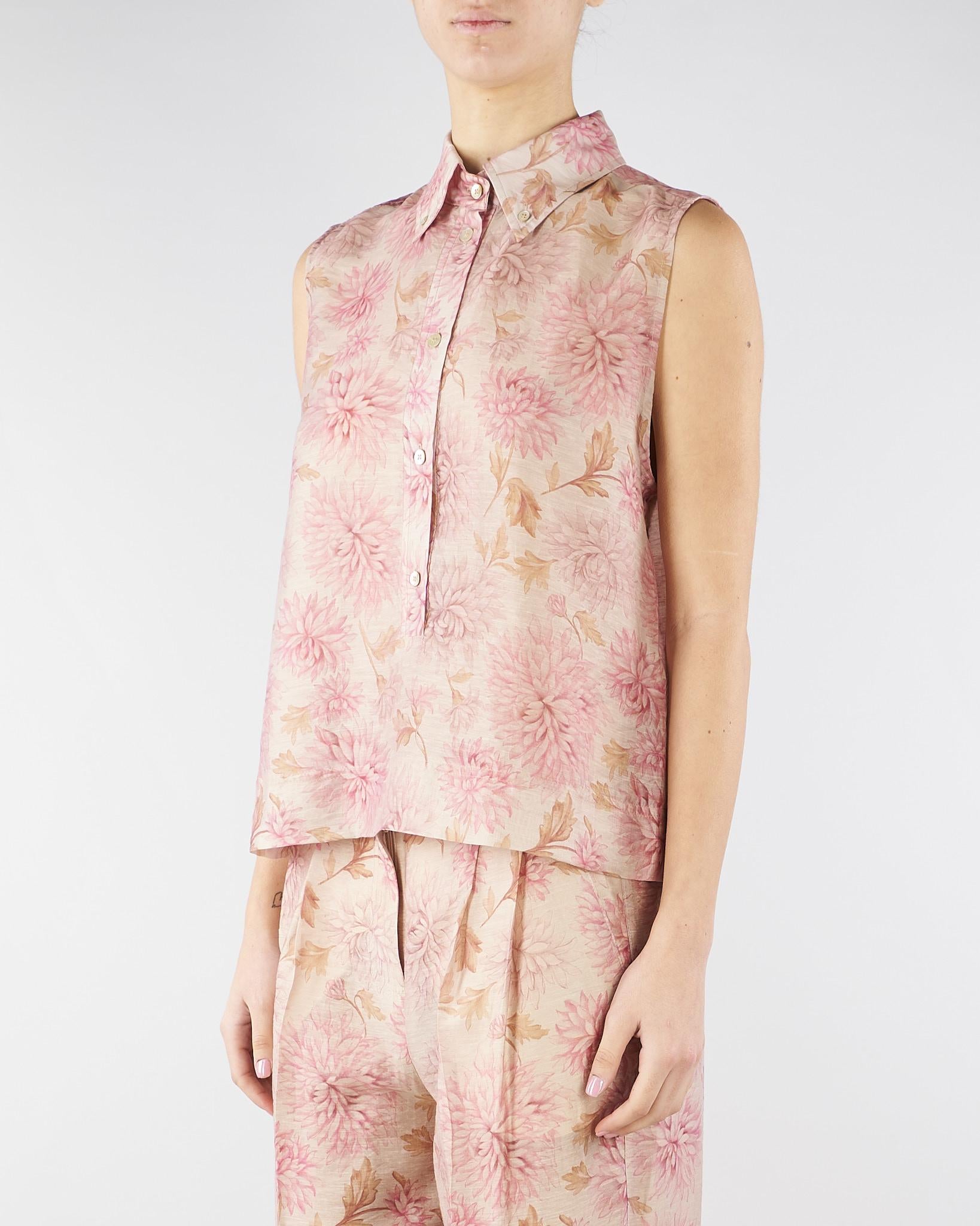 Camicia Rosa smanicata in organza di lino stampata TO0203450272 572 SEVENTY 