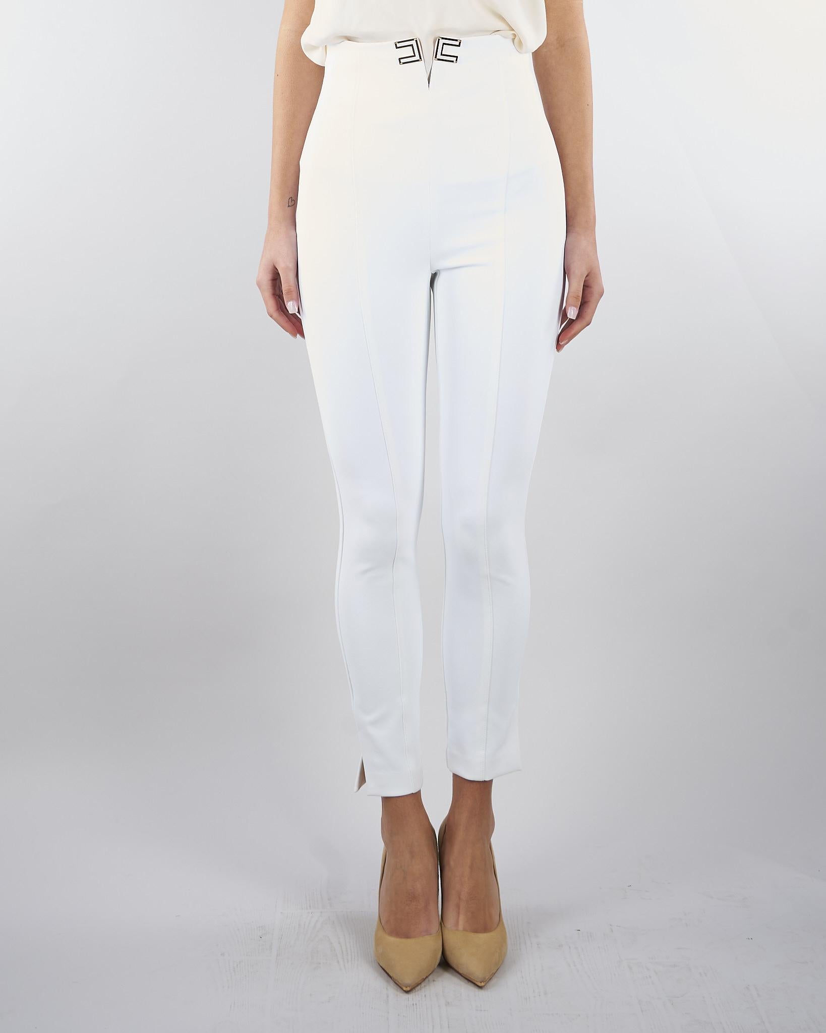Pantaloni Avorio in doppio crêpe stretch con dettagli logo PA16361E2 360 ELISABETTA FRANCHI 