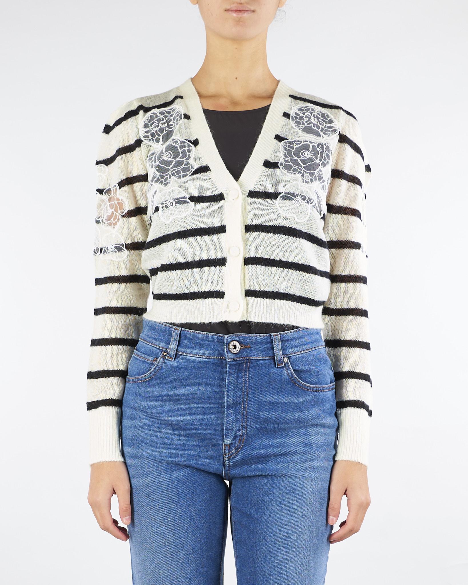 Cardigan Panna-Nero in misto mohair con pizzo TP3250 12755 TWIN SET 