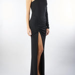 Abito Nero lungo con applicazione sulla spalla AT109 99 ATELIER LEGORA 