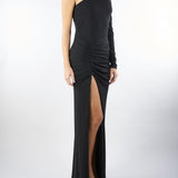 Abito Nero lungo con applicazione sulla spalla AT109 99 ATELIER LEGORA 