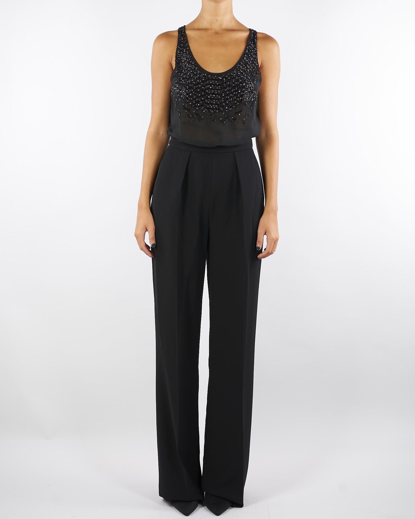 Tuta Nero in georgette e crêpe con cristalli TU06357E2 110 ELISABETTA FRANCHI 