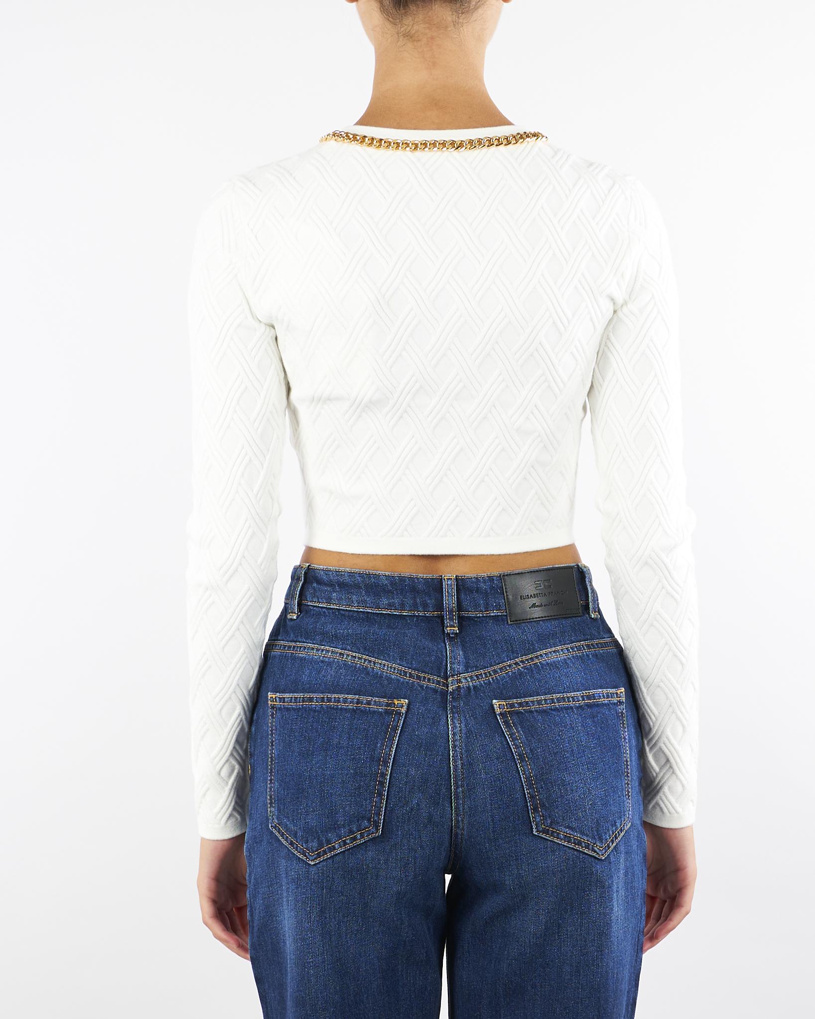 Cardigan Avorio in maglia a rombi con dettaglio gioiello MK29B56E2 360 ELISABETTA FRANCHI 