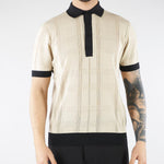 Maglia jacquard a Polo Beige-Nero con profili a contrasto A016F100 0001 PAOLO PECORA 