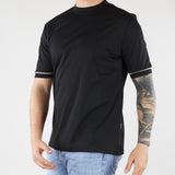 T-shirt Nero in cotone mercerizzato con profilo maniche a contrasto XM4292 99 YES LONDON 