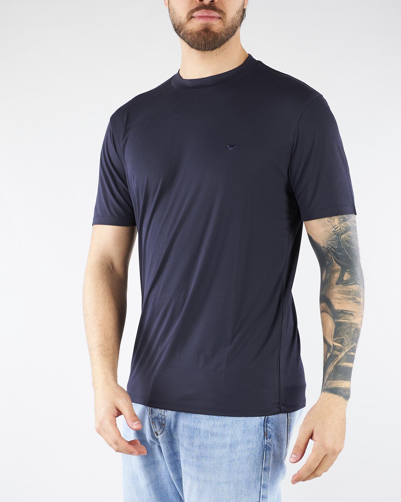 T-shirt Blu in misto Modal e Seta con ricamo logo EM004586AF13721 UB118 EMPORIO ARMANI 