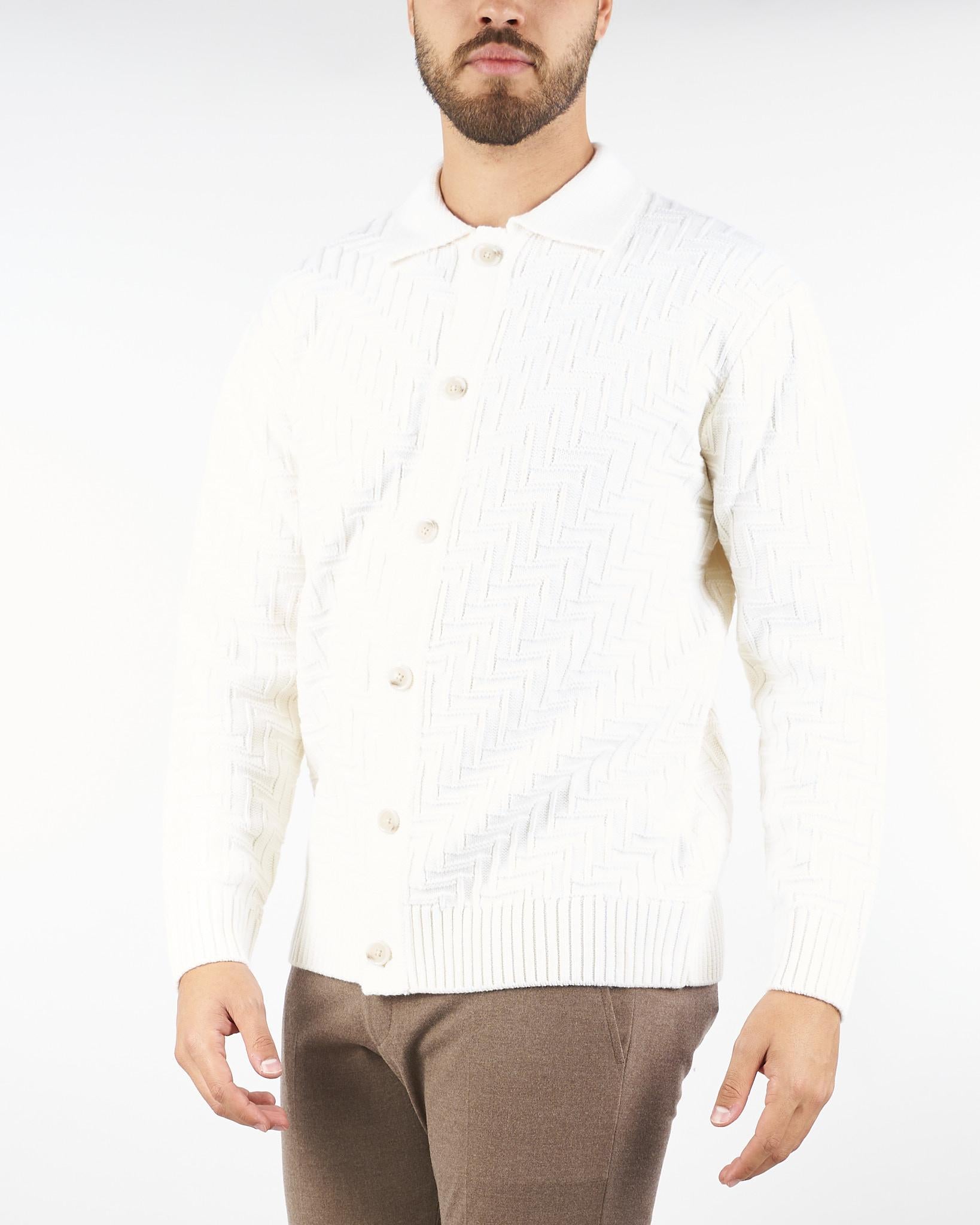 Cardigan Panna jacquard con coleltto A030F009 1102 PAOLO PECORA 