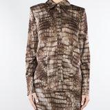 Camicia Cacao in raso con stampa alligatore CA13161E2 644 ELISABETTA FRANCHI 