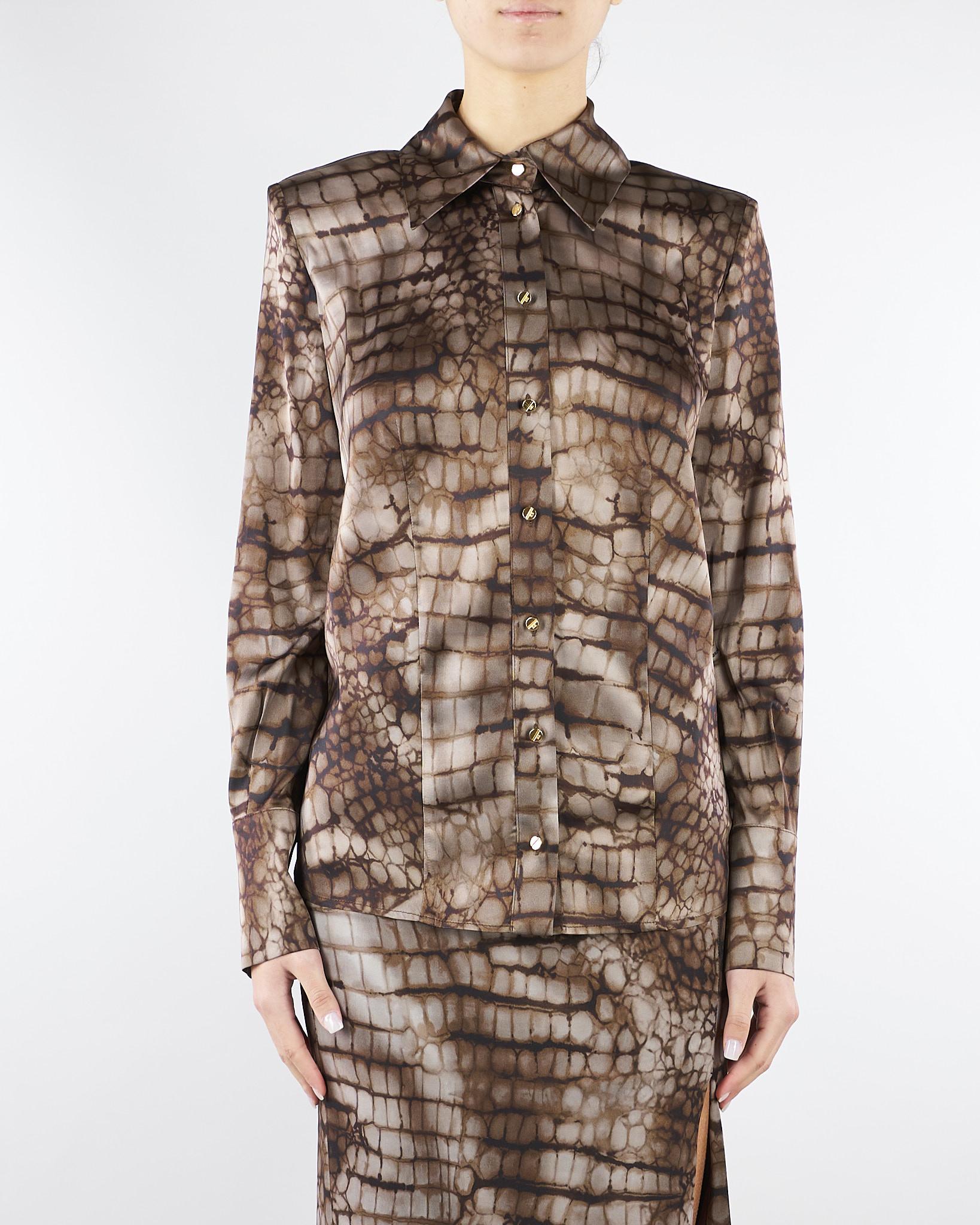 Camicia Cacao in raso con stampa alligatore CA13161E2 644 ELISABETTA FRANCHI 