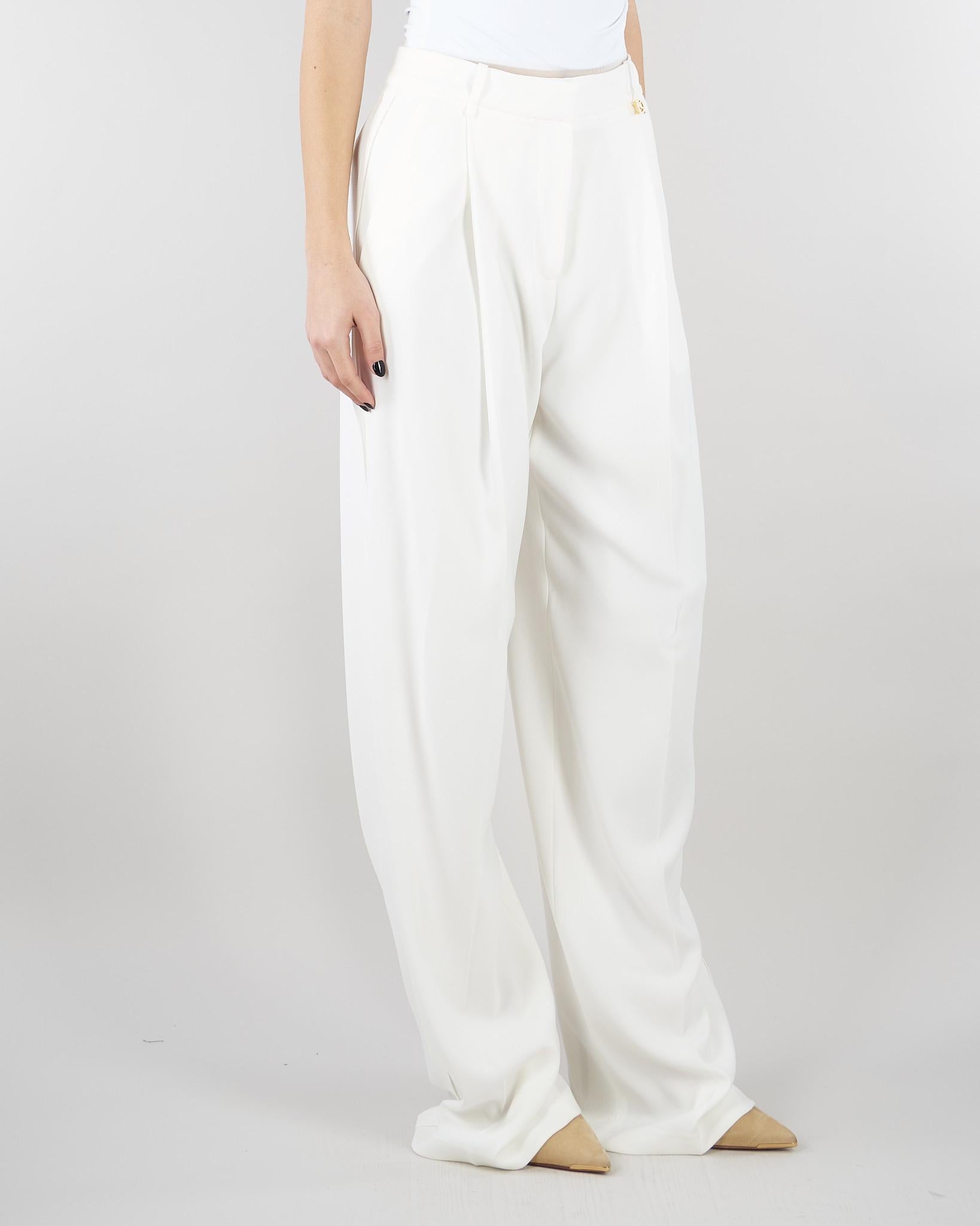 Pantaloni Avorio in crêpe leggero con logo charm PA16761E2 360 ELISABETTA FRANCHI 