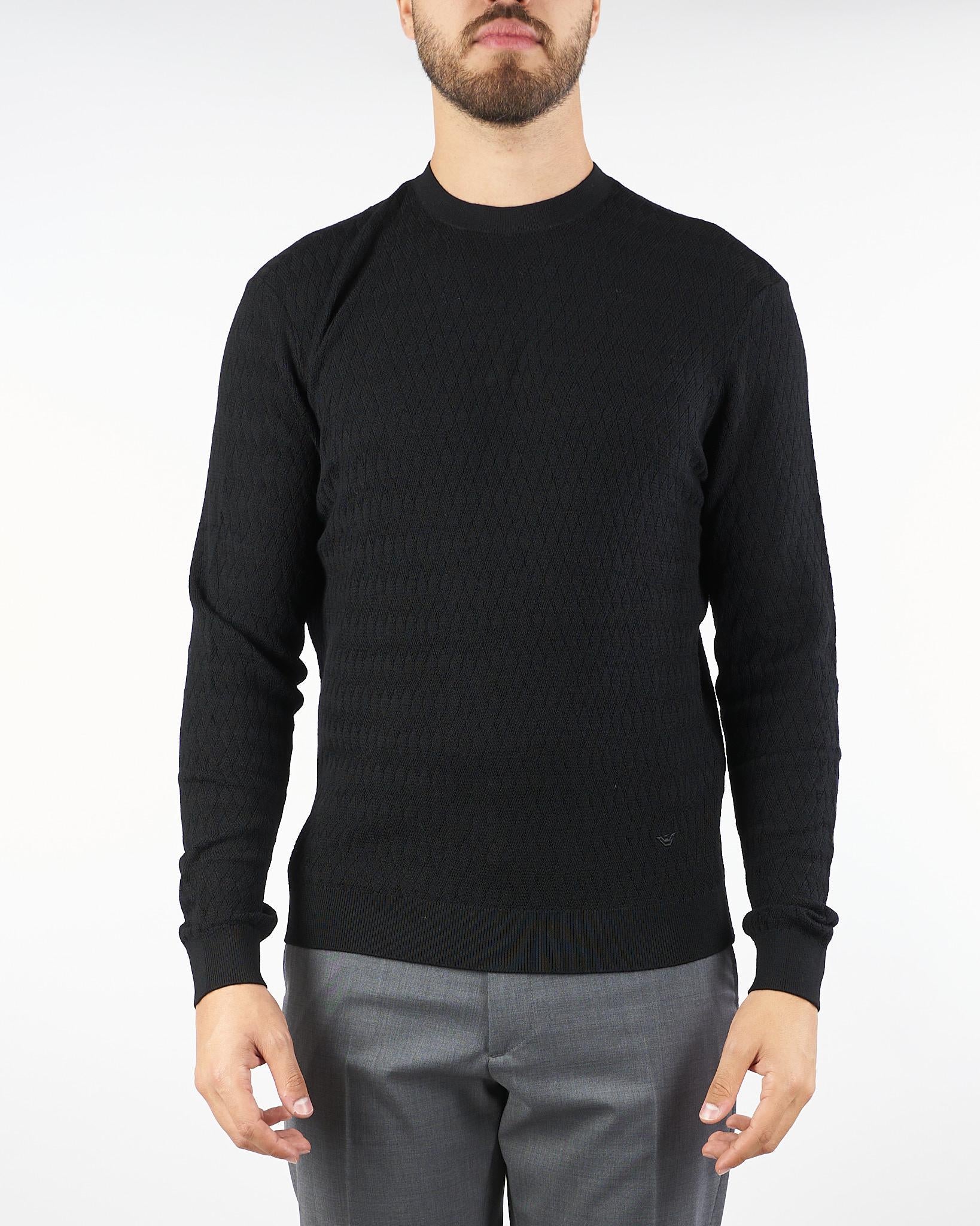 Maglia Nero in pura lana con pattern jacquard a rilievo EM002196AF138510 FC040 EMPORIO ARMANI 