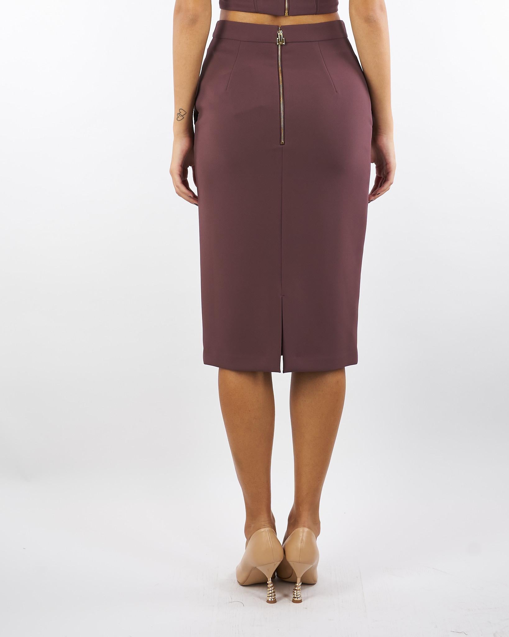 Gonna Merlot in crêpe con logo gioiello GO13756E2 EA4 ELISABETTA FRANCHI 