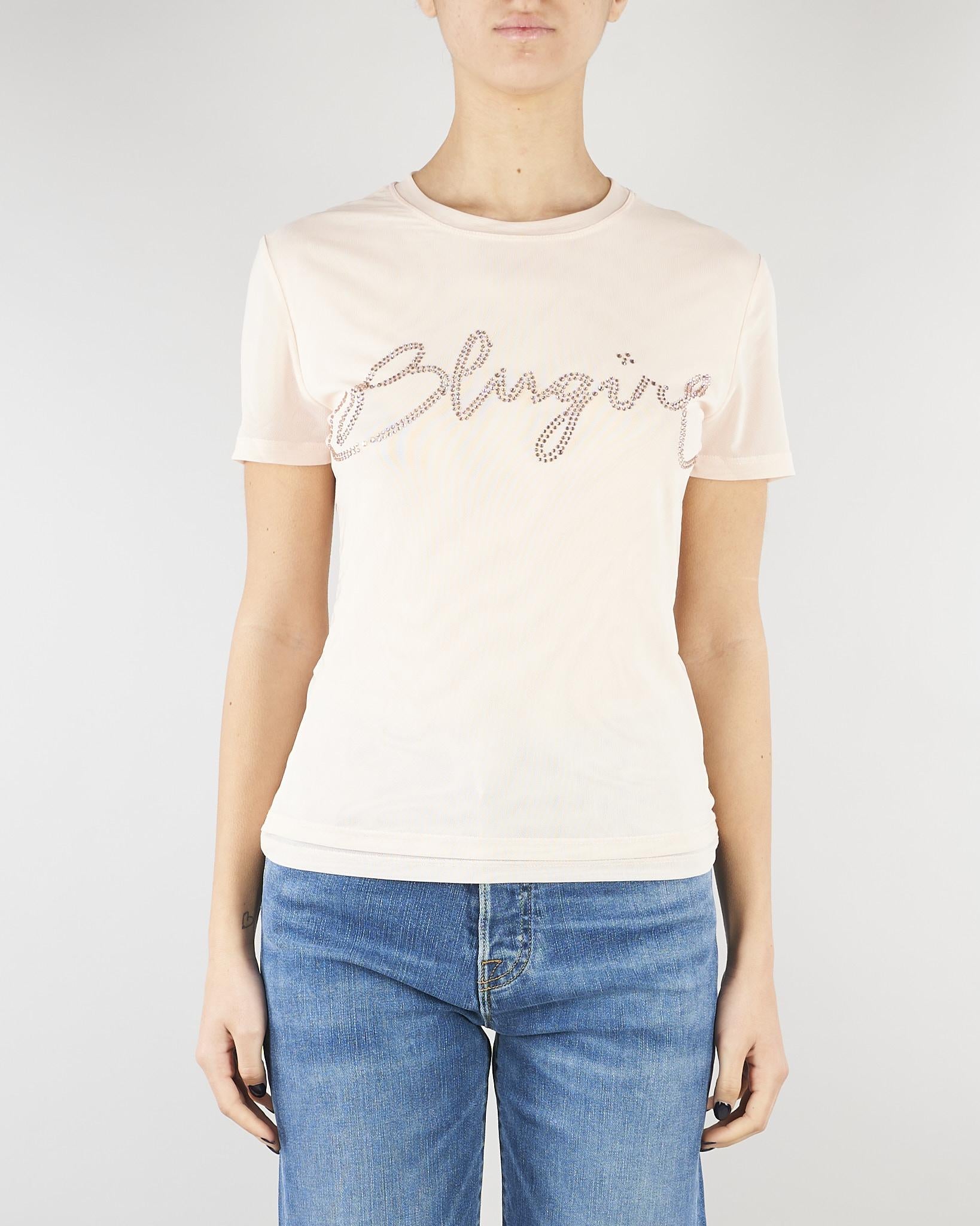 T-shirt Rosa con logo in strass RA6040J3903 21406 BLUGIRL 