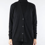 Cardigan Nero in misto lana con banda laterale a contrasto RI5NT034 0001 ICONA 