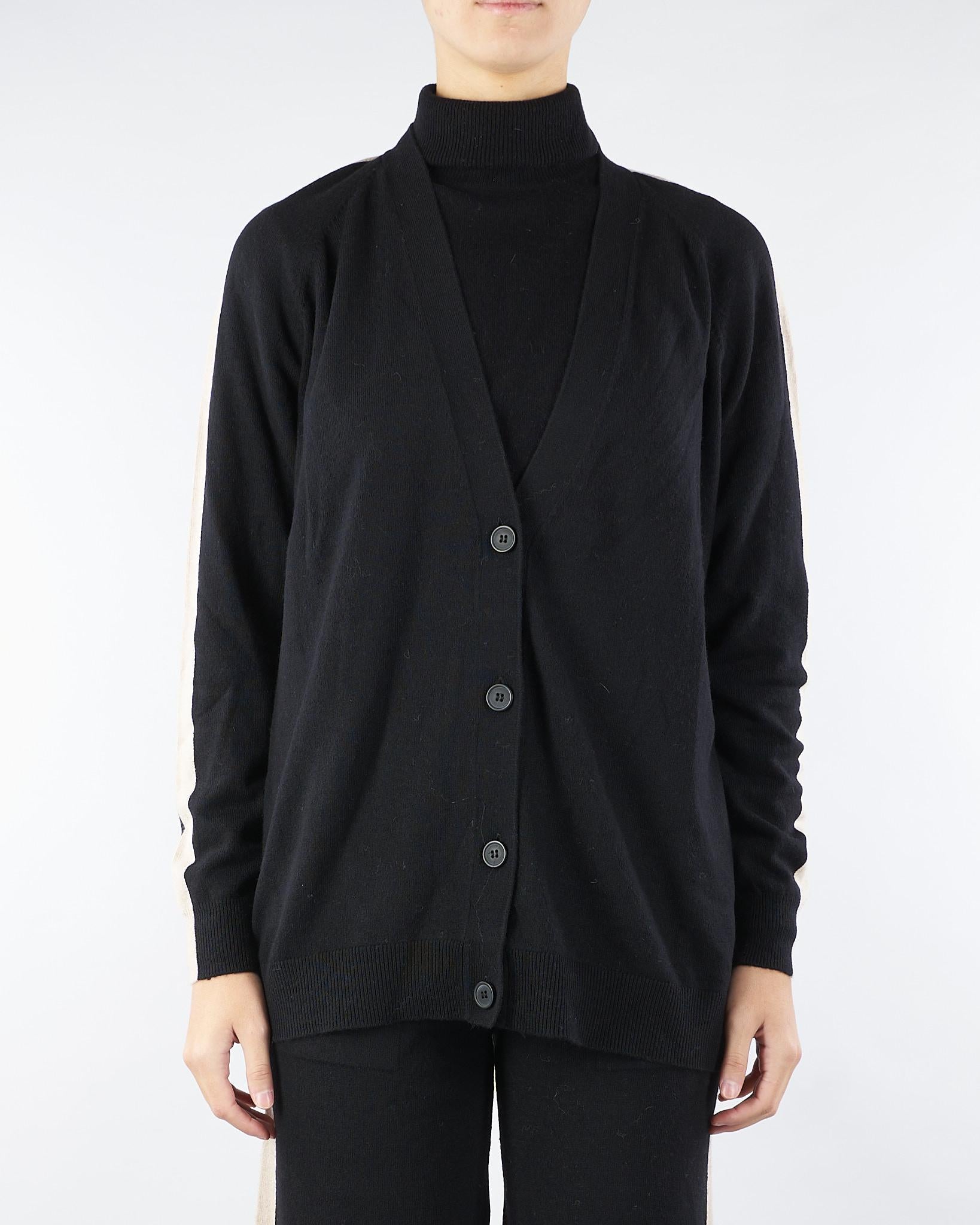 Cardigan Nero in misto lana con banda laterale a contrasto RI5NT034 0001 ICONA 