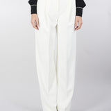 Pantaloni Avorio in crêpe con dettagli in raso