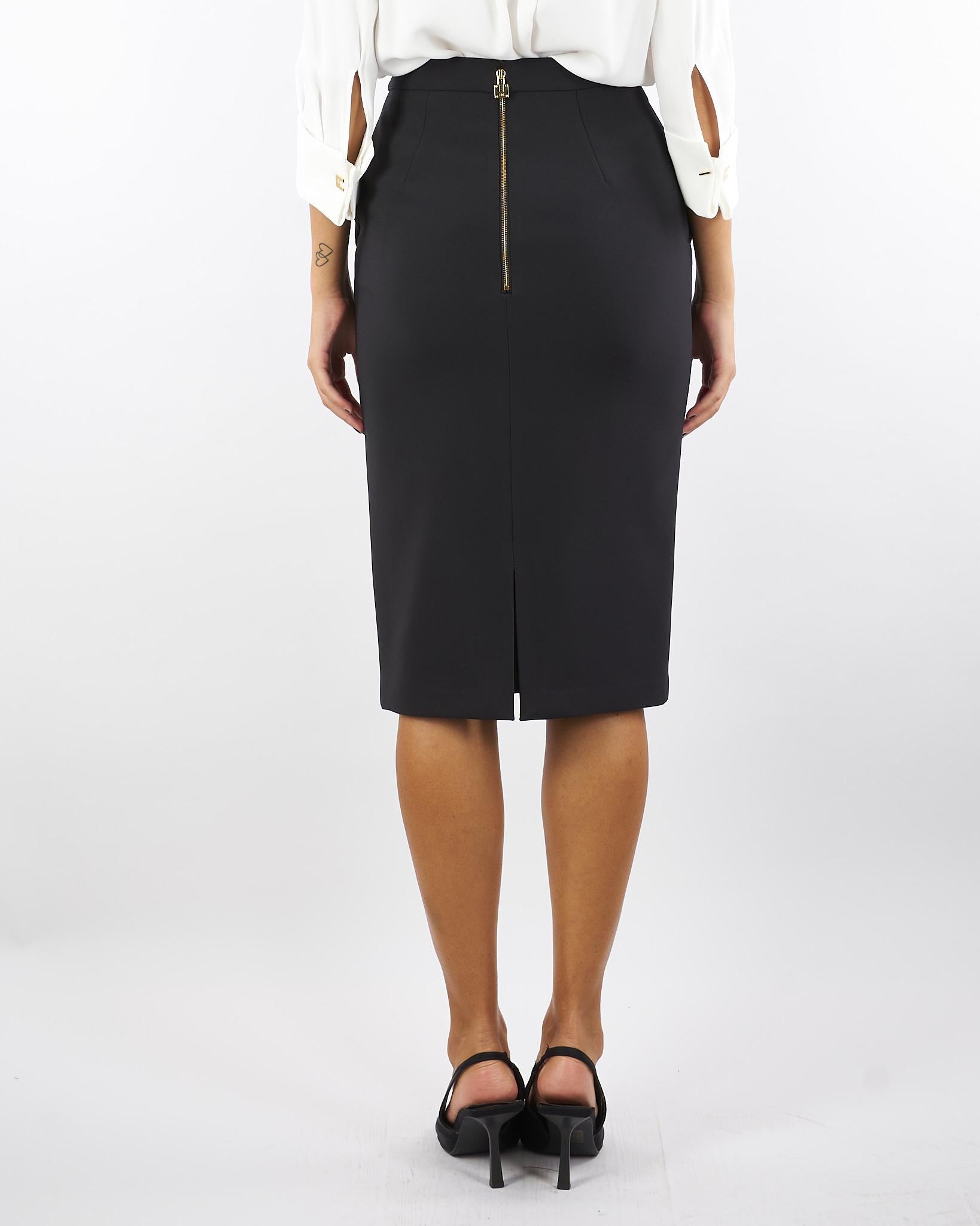 Gonna Nero in crêpe con logo gioiello GO13756E2 110 ELISABETTA FRANCHI 