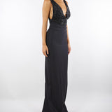 Abito Nero Red Carpet in georgette e crêpe con cristalli ABR2457E2 110 ELISABETTA FRANCHI 