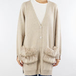 Cardigan Sabbia in pura lana e cashmere con inserti in vera pelliccia V53516 35 VANISE' 