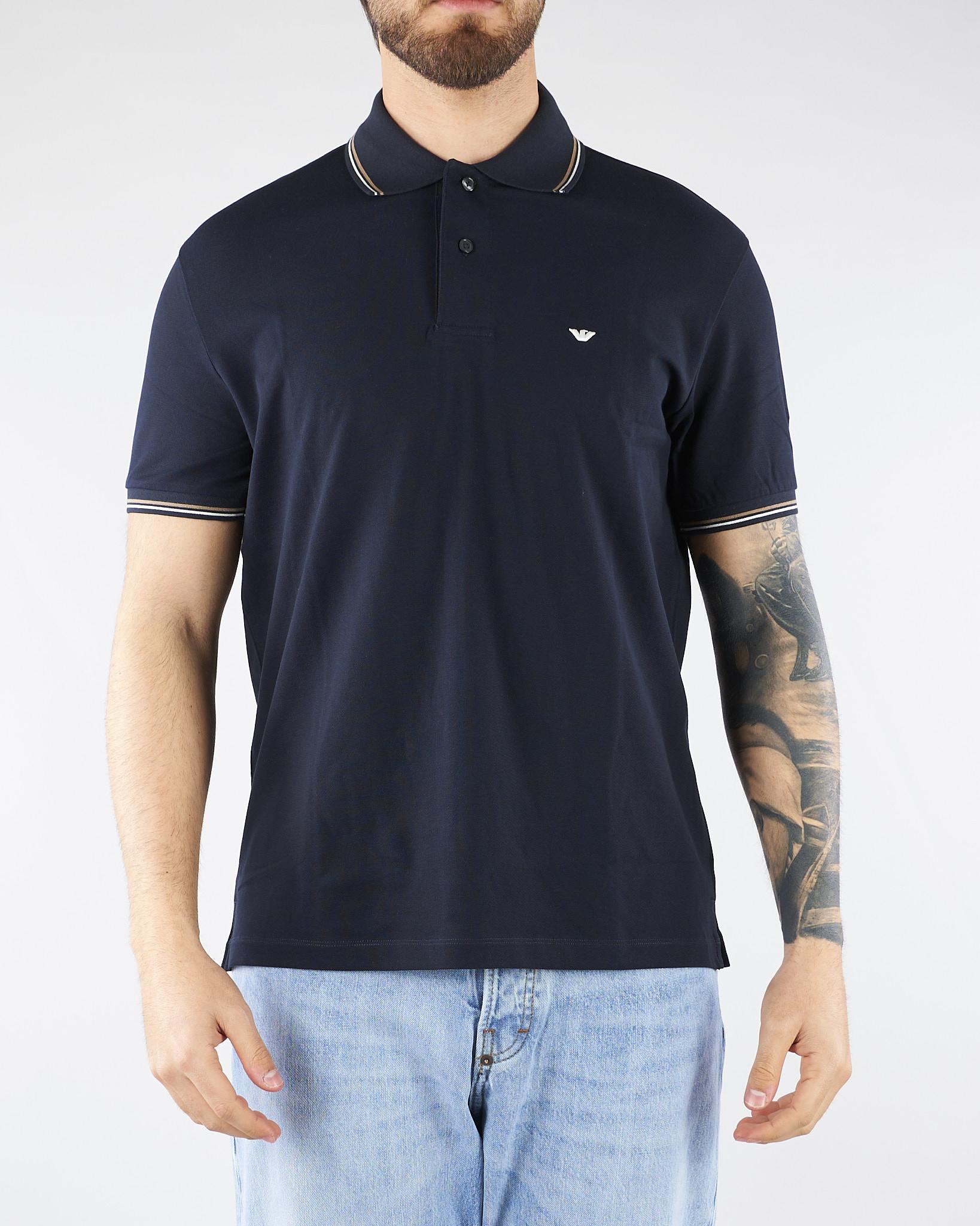 Polo Blu in piquet con logo EM004607AF23090 UB118 EMPORIO ARMANI 