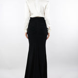 Abito Avorio-Nero Red Carpet in raso e velluto ABR4657E2 309 ELISABETTA FRANCHI 