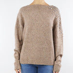 Maglia Tortora in lana ed alpaca con ricamo in pietre gioiello MT3841910723 054 SEVENTY 