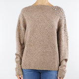 Maglia Tortora in lana ed alpaca con ricamo in pietre gioiello MT3841910723 054 SEVENTY 