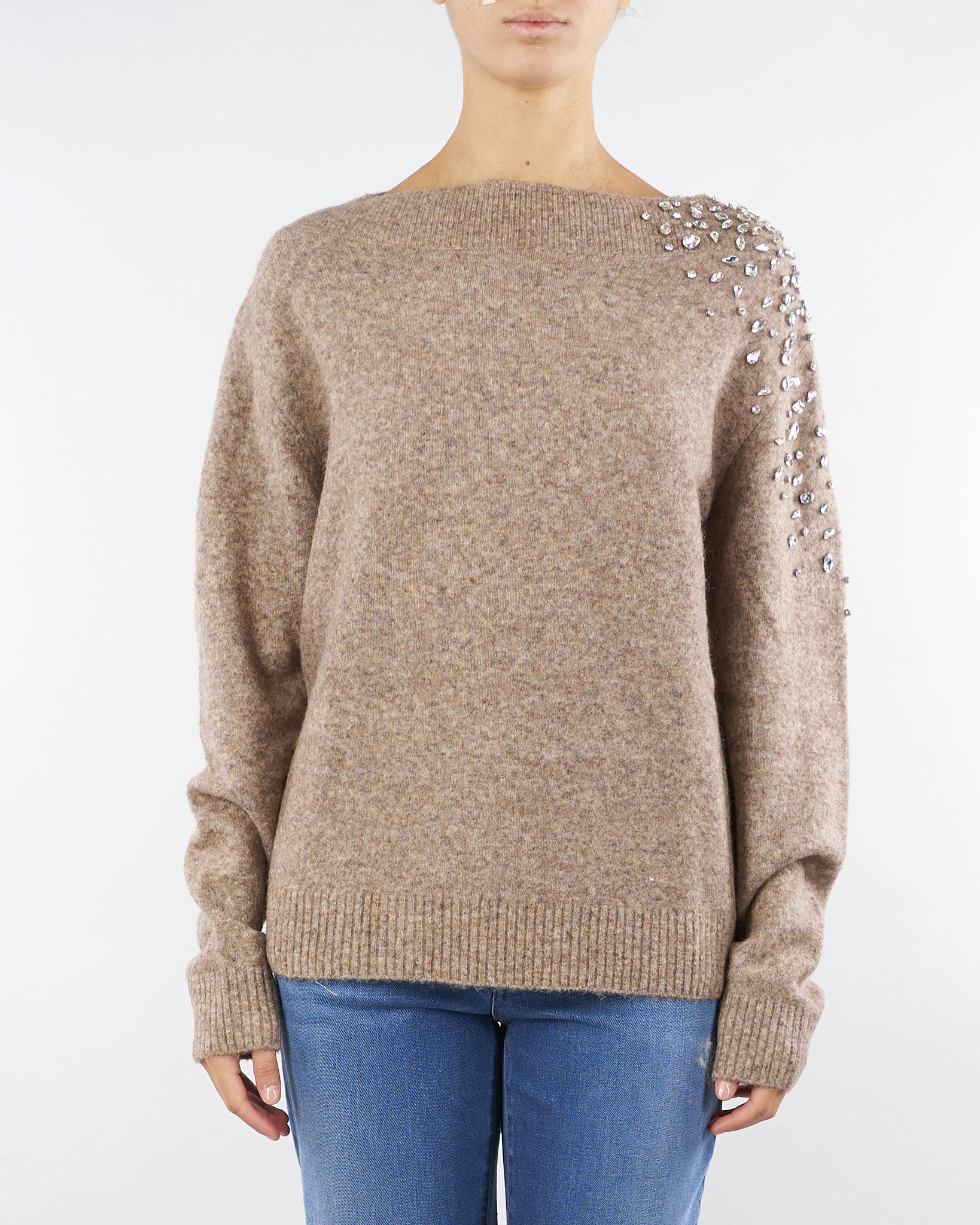 Maglia Tortora in lana ed alpaca con ricamo in pietre gioiello MT3841910723 054 SEVENTY 