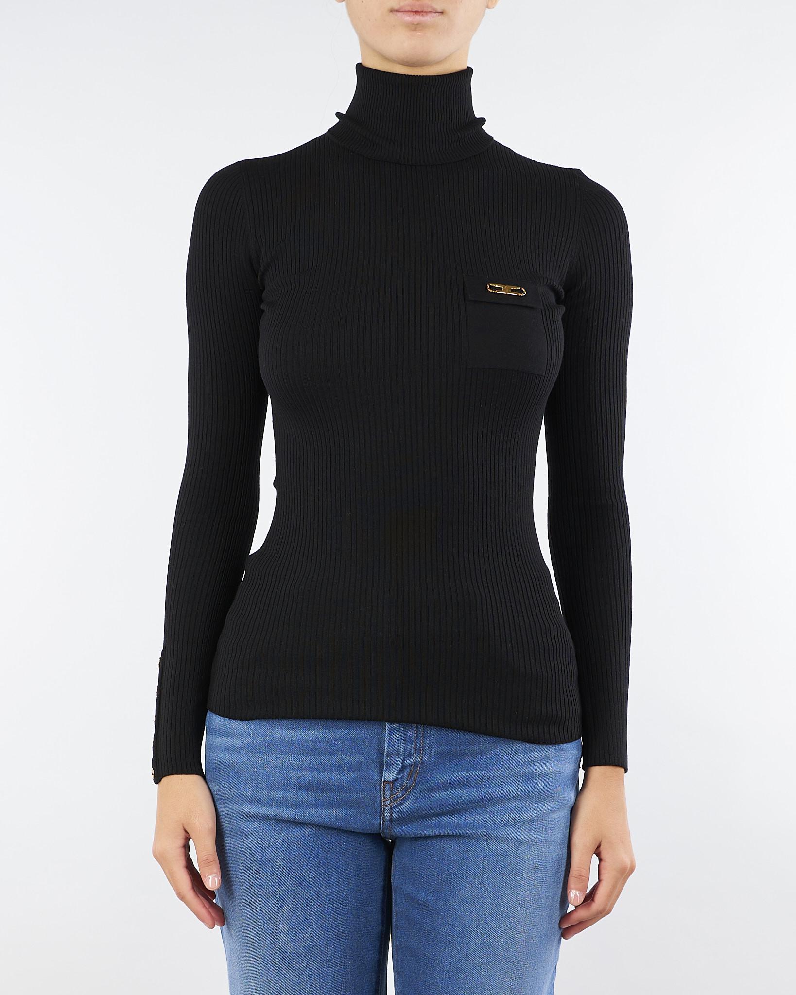 Maglia Nero a costine con taschino MK11B56E2 110 ELISABETTA FRANCHI 