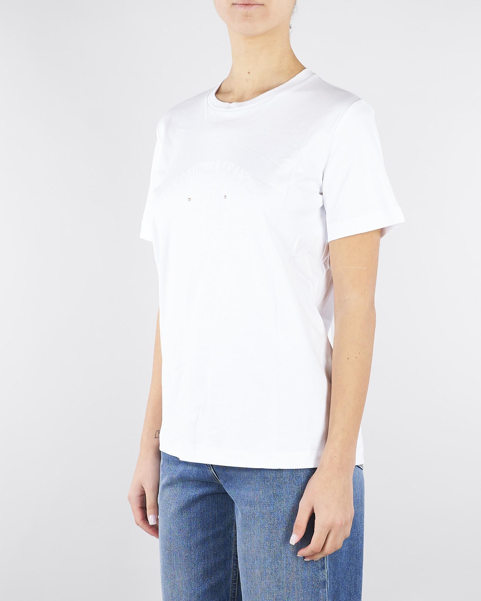 T-shirt Gesso con ricamo logo MA01761E2 270 ELISABETTA FRANCHI 
