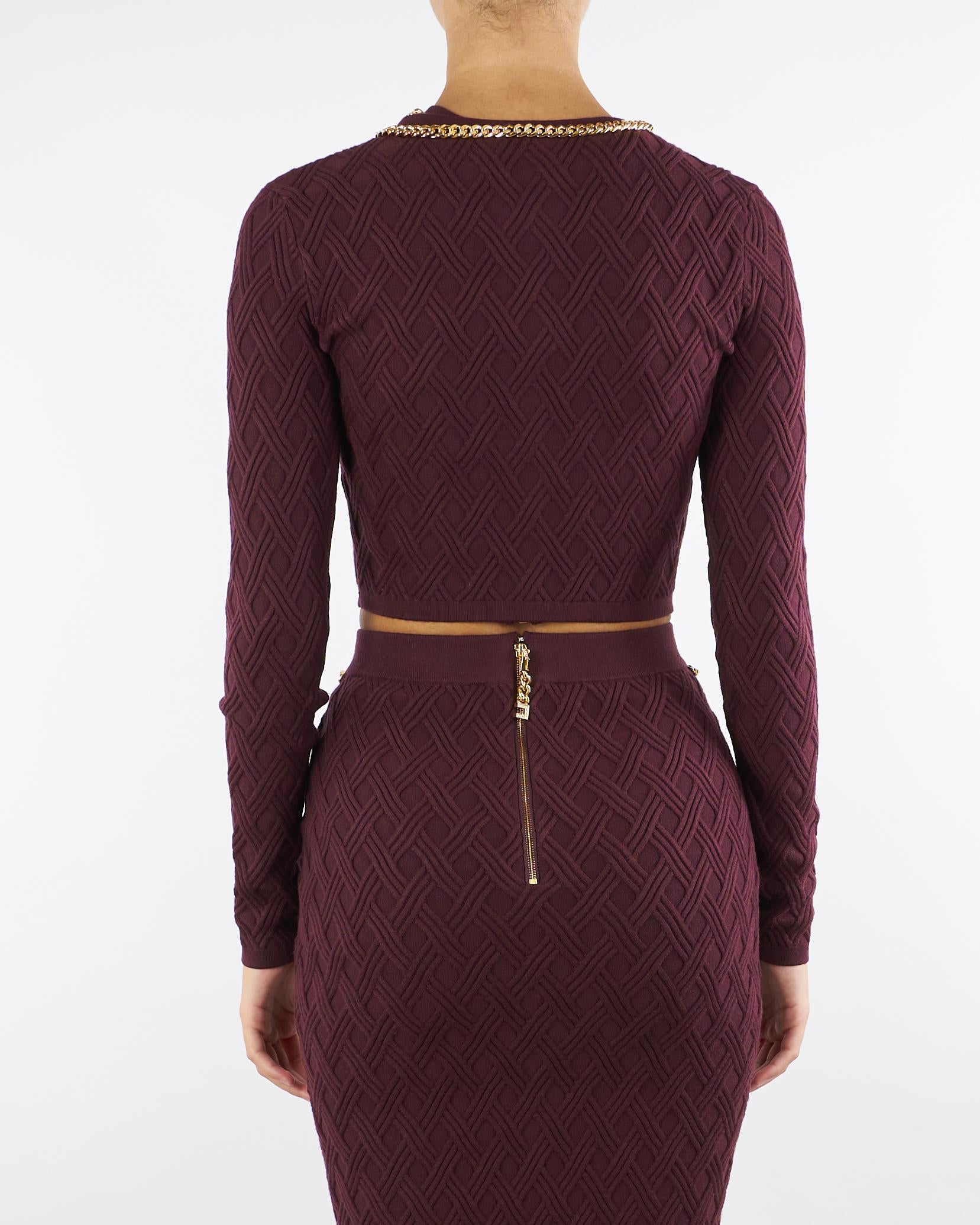 Cardigan Merlot in maglia a rombi con dettaglio gioiello MK29B56E2 EA4 ELISABETTA FRANCHI 