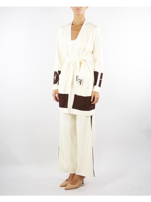 Cardigan Milk-Coffee in viscosa con bande lucide MK02S56E2 EG2 ELISABETTA FRANCHI 