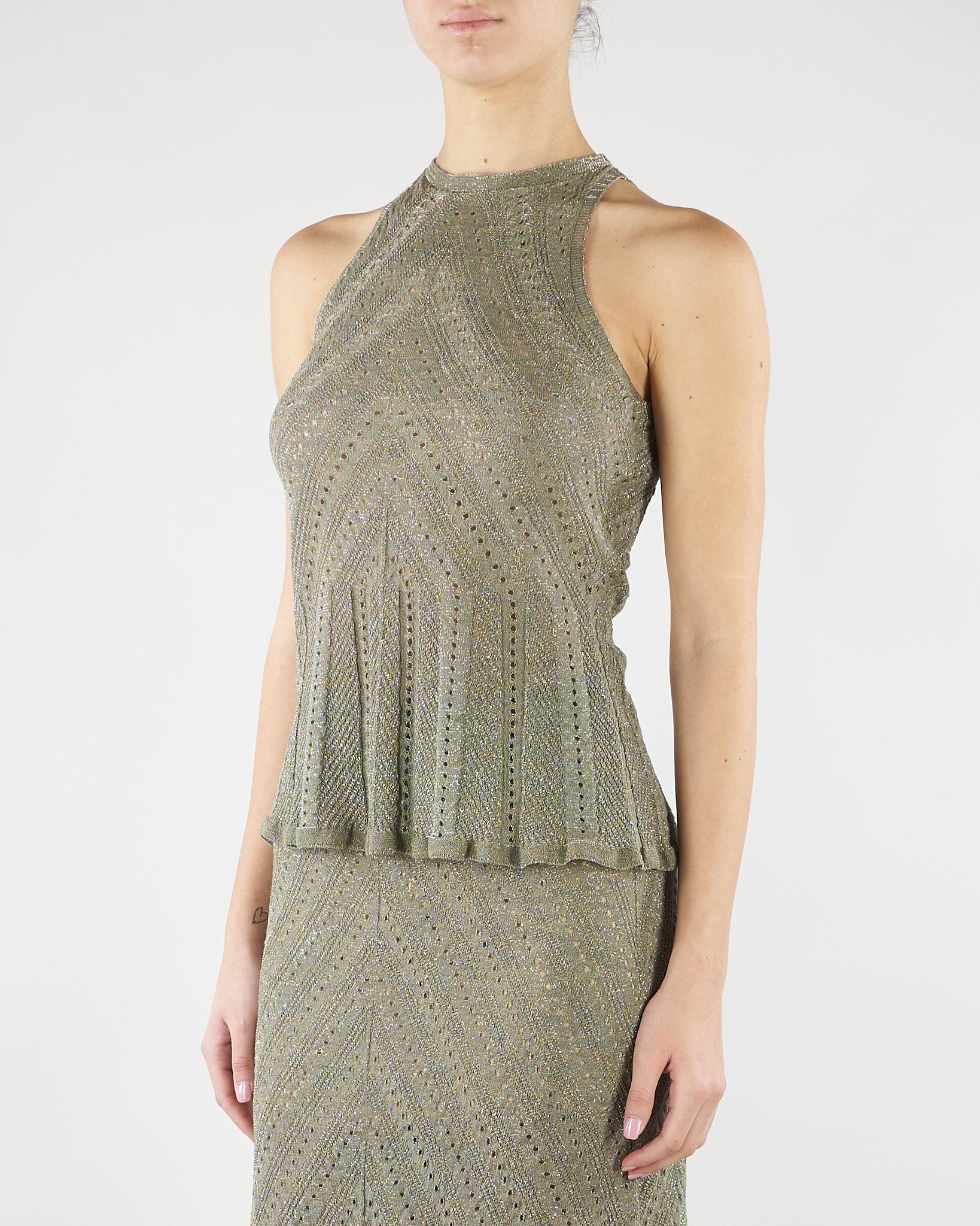 Top halter Verde in maglia di lino con lurex TT3210 13565 TWIN SET 