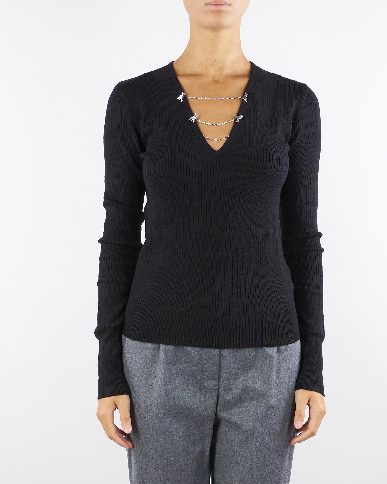 Maglia Nero aderente con catene 2K0331K7S0 K103 PATRIZIA PEPE 