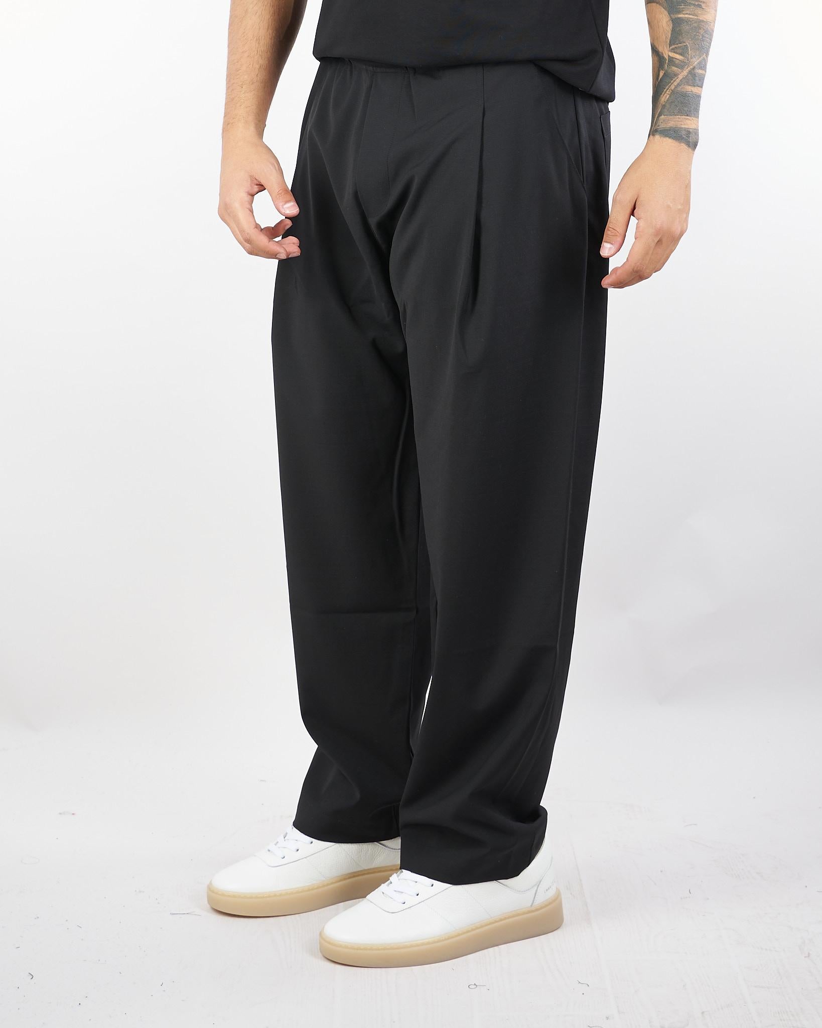 Pantalone Nero Relaxed fit con pences e fondo ampio F5PKMAPA140 110 A PAPER KID 