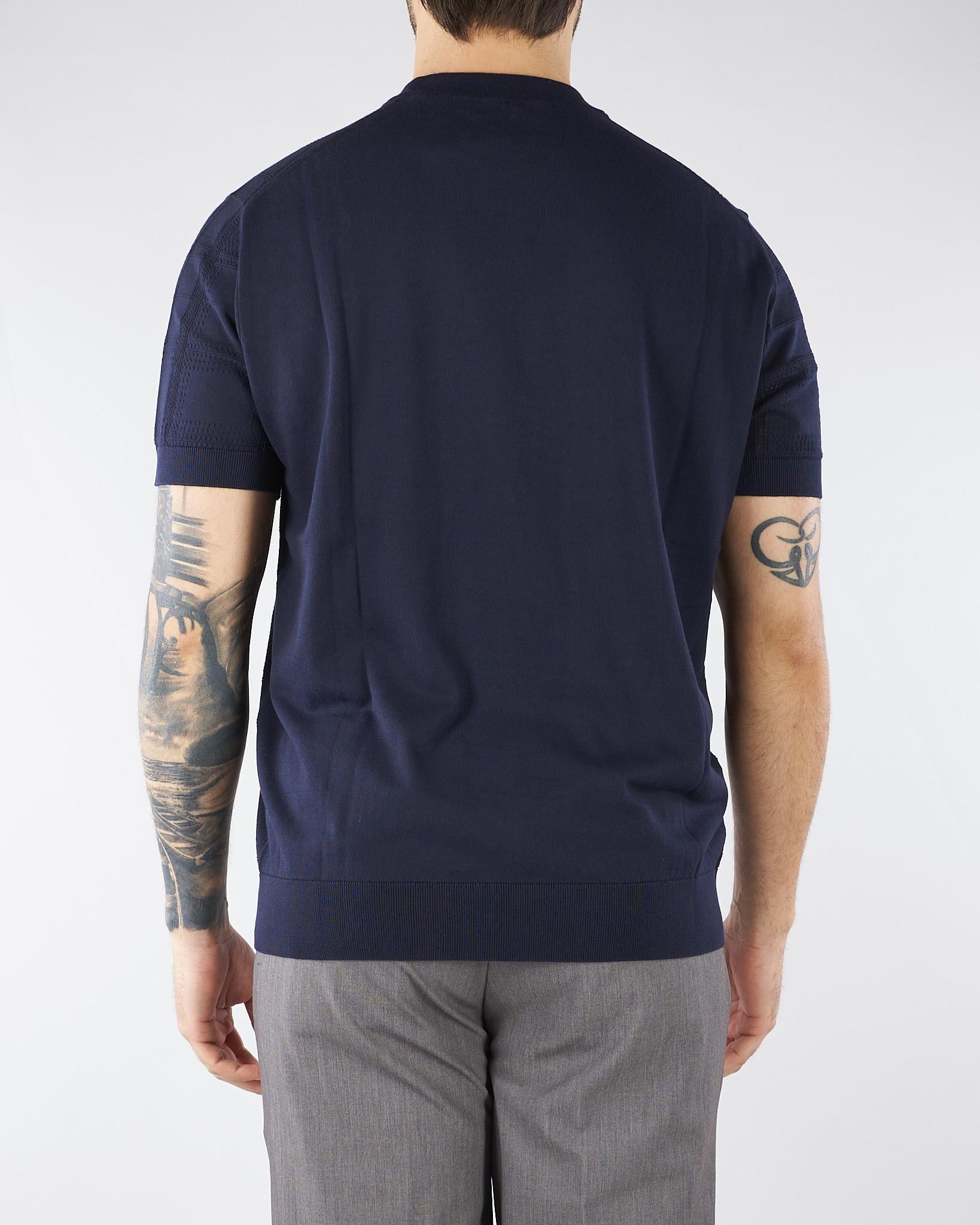 Maglia jacquard Blu in cotone extrafine A015F100 6685 PAOLO PECORA 