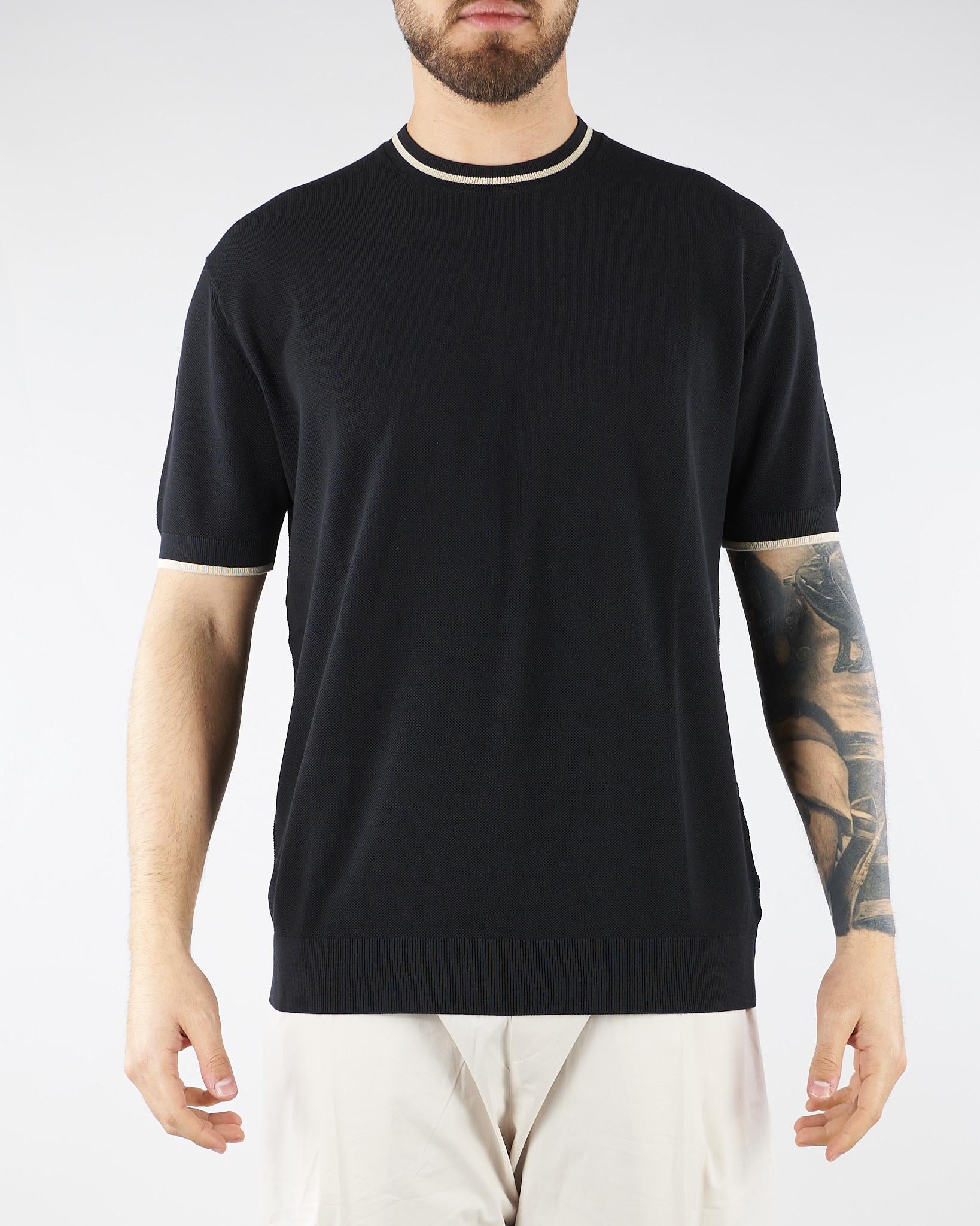 Maglia Nero in puro cotone con profili a contrasto A018F100 9000 PAOLO PECORA 