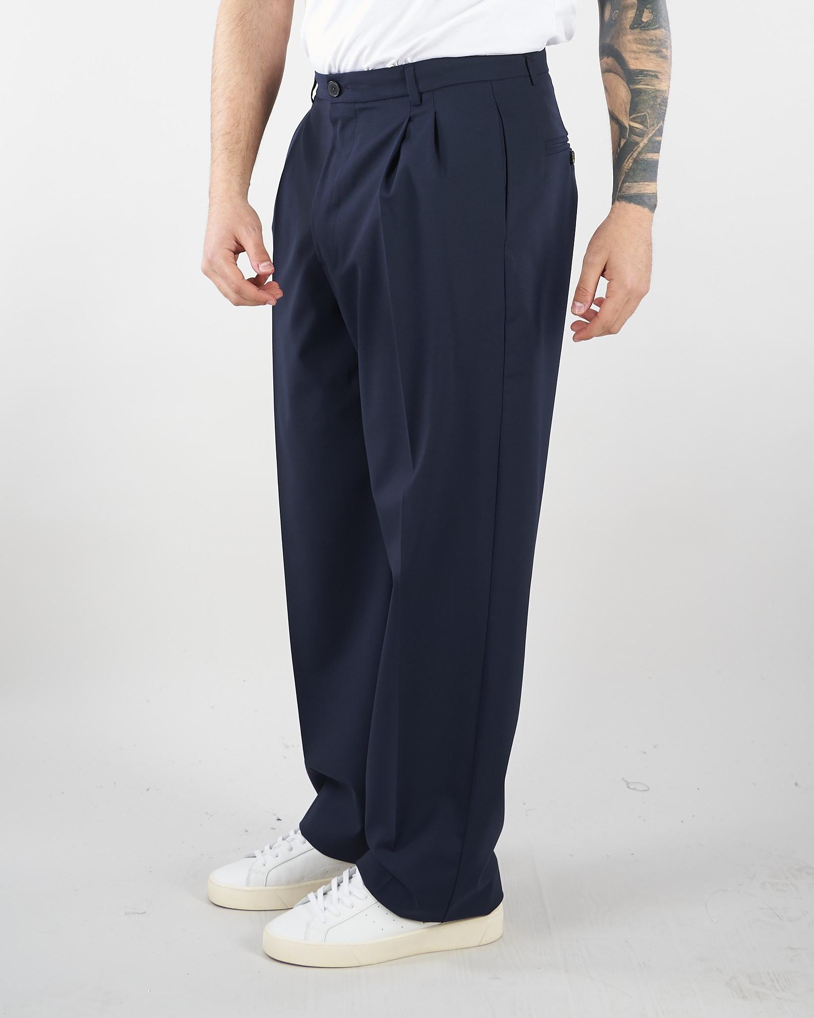 Pantalone Blu con doppia pences e fondo ampio B6AB0041 89M AMARANTO 