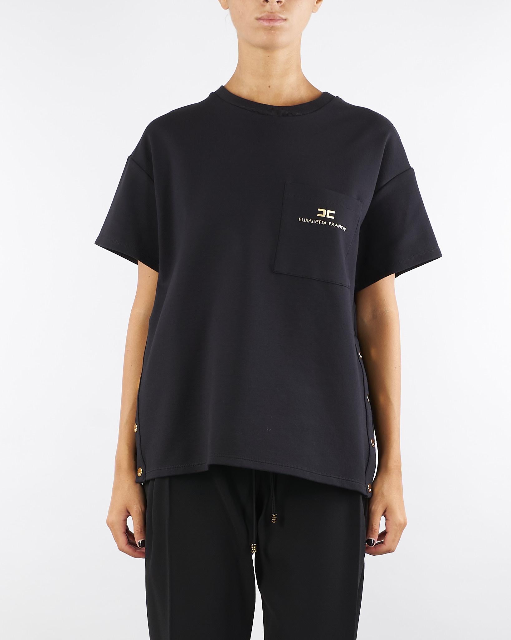 T-shirt Nero in jersey pesante con taschino MA02756E2 110 ELISABETTA FRANCHI 