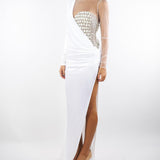 Abito Avorio Red Carpet in tulle e jersey con ricami cocco ABR2257E2 360 ELISABETTA FRANCHI 