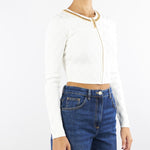 Cardigan Avorio in maglia a rombi con dettaglio gioiello MK29B56E2 360 ELISABETTA FRANCHI 
