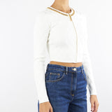 Cardigan Avorio in maglia a rombi con dettaglio gioiello MK29B56E2 360 ELISABETTA FRANCHI 