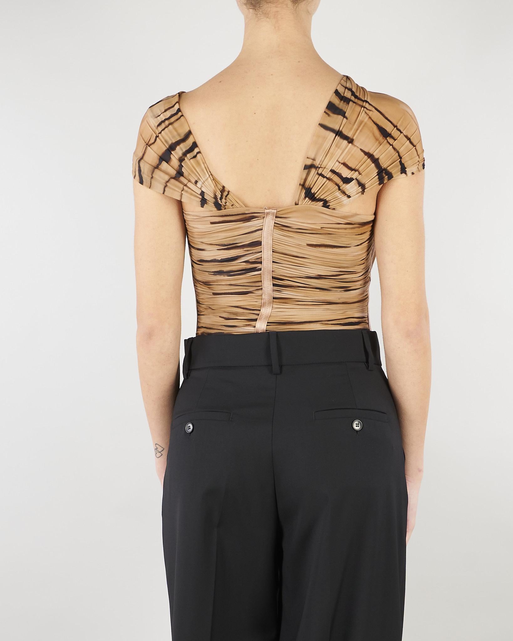 Body Cammello in jersey con stampa tigre BO03362E2 470 ELISABETTA FRANCHI 