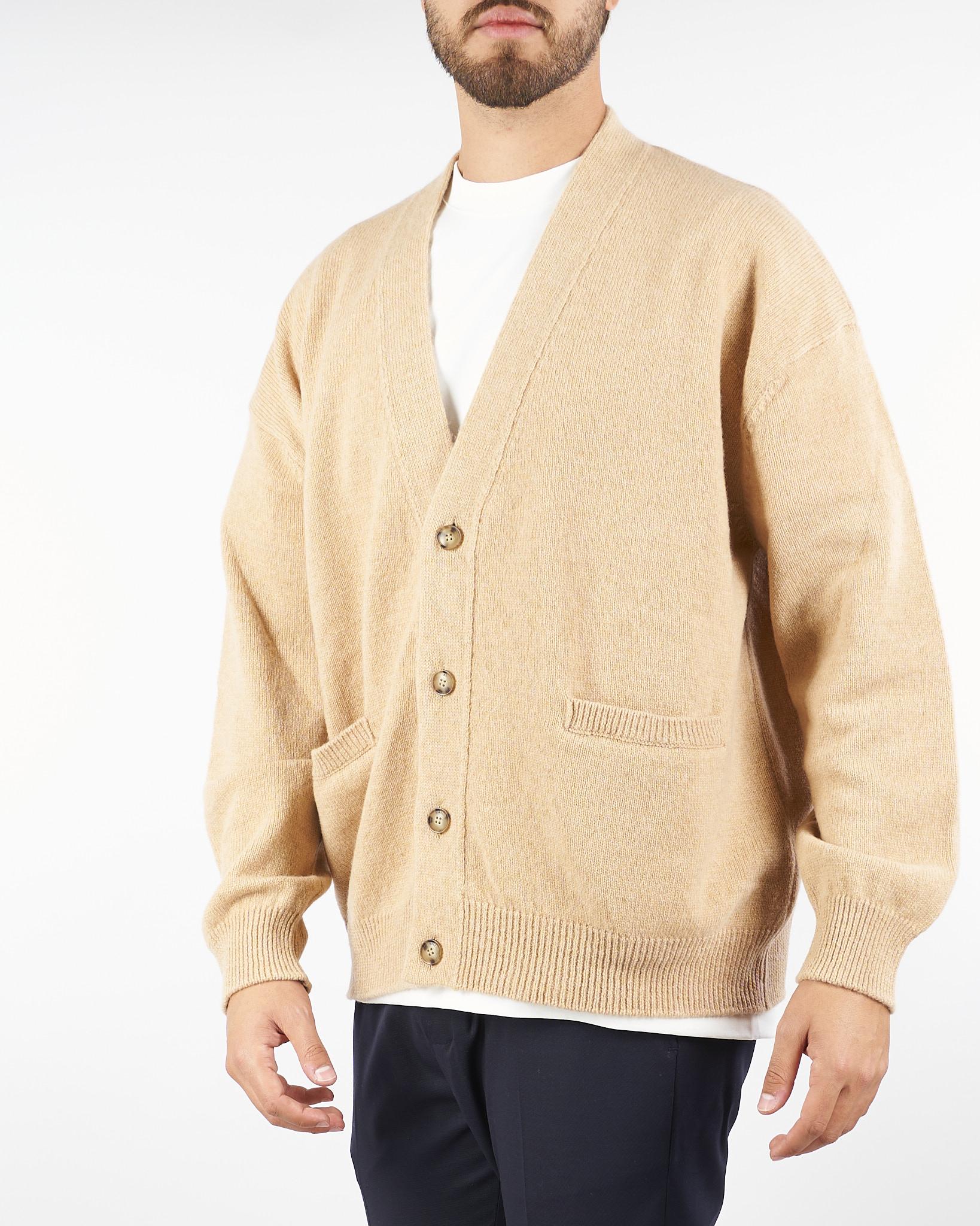 Cardigan Cammello in pura lana e cashmere relaxed fit F5PKMACA037 178 A PAPER KID 