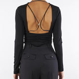 Body Nero in jersey crêpe con drappeggi BO00356E2 110 ELISABETTA FRANCHI 