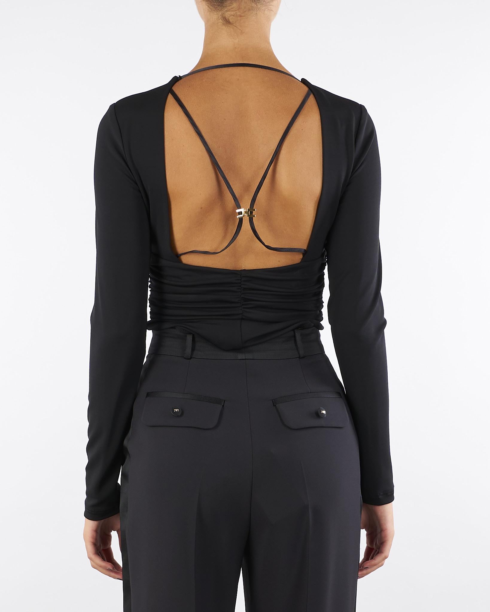 Body Nero in jersey crêpe con drappeggi BO00356E2 110 ELISABETTA FRANCHI 