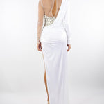 Abito Avorio Red Carpet in tulle e jersey con ricami cocco ABR2257E2 360 ELISABETTA FRANCHI 