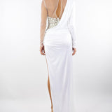 Abito Avorio Red Carpet in tulle e jersey con ricami cocco ABR2257E2 360 ELISABETTA FRANCHI 