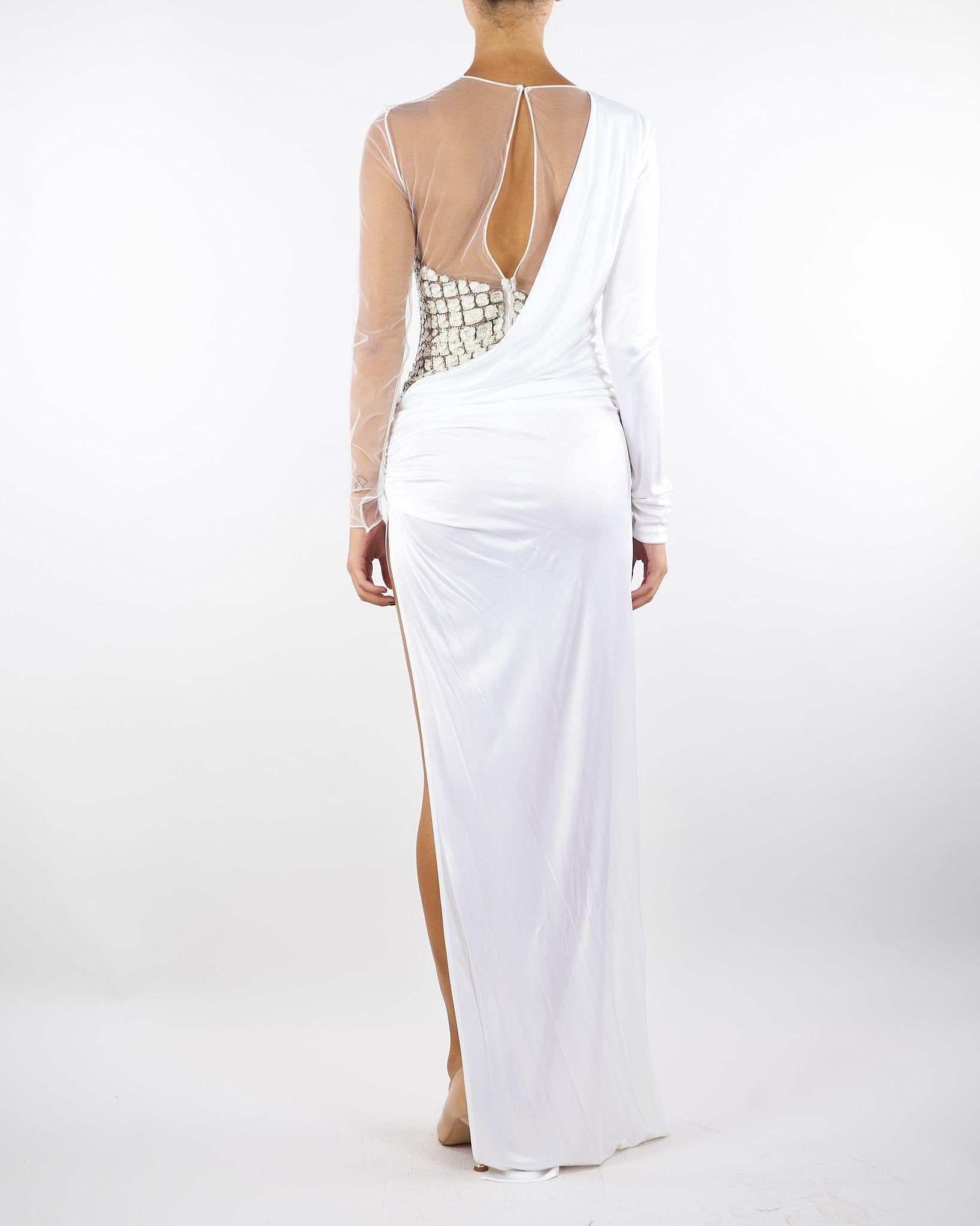 Abito Avorio Red Carpet in tulle e jersey con ricami cocco ABR2257E2 360 ELISABETTA FRANCHI 