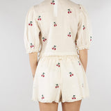 Camicia cropped Crema in ramiè con ricami ciliegie TT2420 13577 TWIN SET 